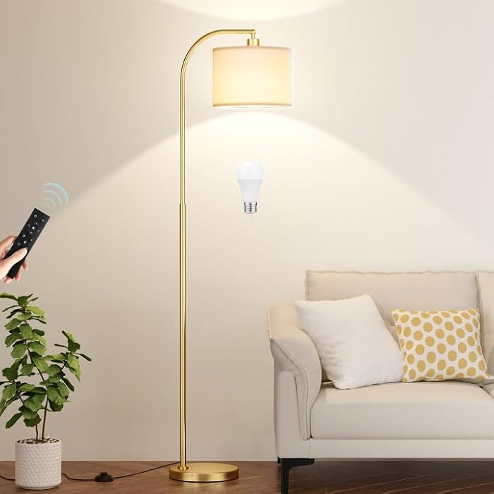 Ambimall Arc Floor Lamp with Remote and Stepless Dimmable Bulb, Colors Temperature & Brightness A... | Amazon (US)