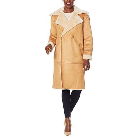 Avec Les Filles Double-Breasted Coat with Faux Sherpa Lining | HSN
