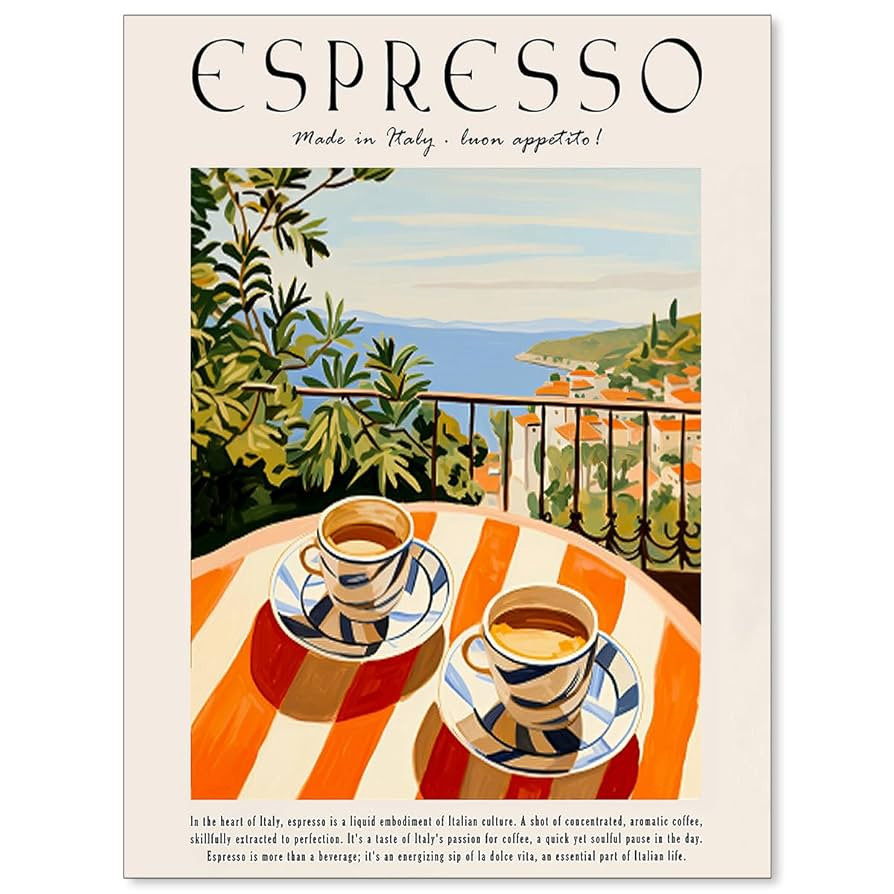 MWZUPQ Vintage Espresso Coffee Poster Italian Food Wall Art Trendy Cozy Travel Drink Prints Retro... | Amazon (US)