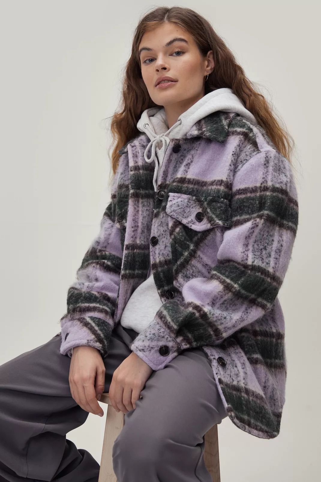 Oversized Check Button Down Shacket | Nasty Gal (US)