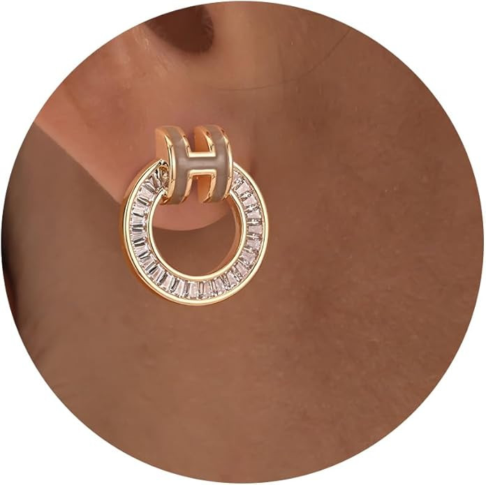 Gold Earrings for Women Dainty H Stud Earrings 14K Gold Plated Earrings Enamel Earrings Birthday ... | Amazon (US)