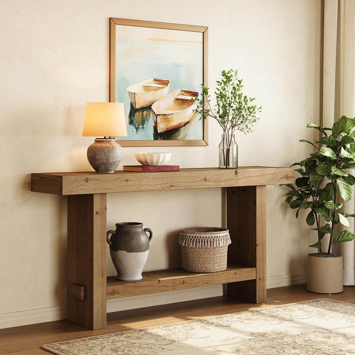 63" Solid Wood Console Table, Farmhouse Entryway Table For Hallway, Entrance, Living Room, Easy A... | Wayfair North America