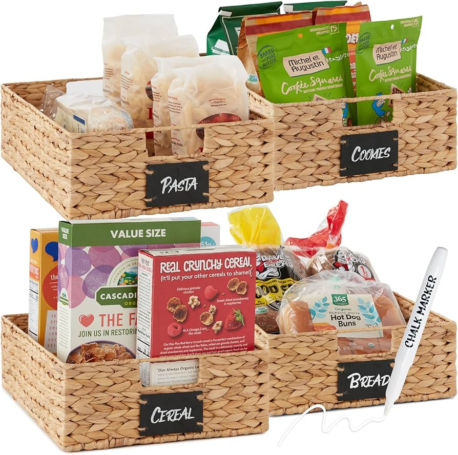 Best Choice Products Set of 4 16x12in Large Water Hyacinth Pantry Baskets, Woven Organizers w/Cha... | Amazon (US)