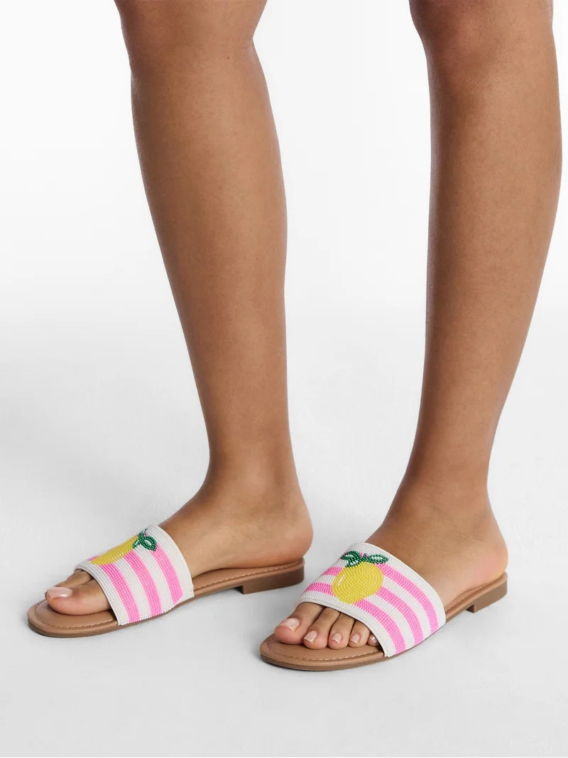 No Boundaries Women's Beaded Slide Sandals - Walmart.com | Walmart (US)