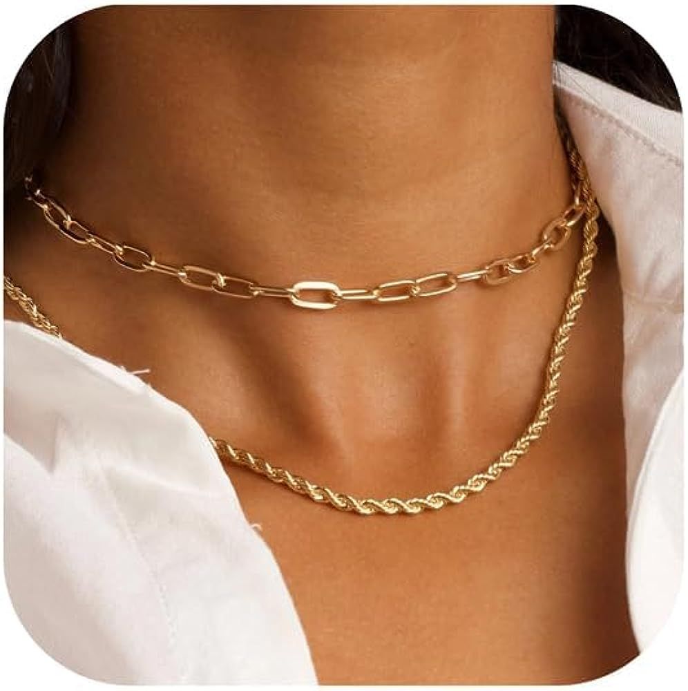 Yesteel Gold Chain Necklaces for Women - 14k Gold Plated Chain Necklace Simple Layered Necklaces ... | Amazon (US)