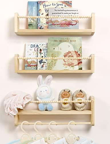 Nursery Floating Shelves for Wall, Set of 3 Book Shelves Natural Wood Wall Mounted Organizer with... | Amazon (US)