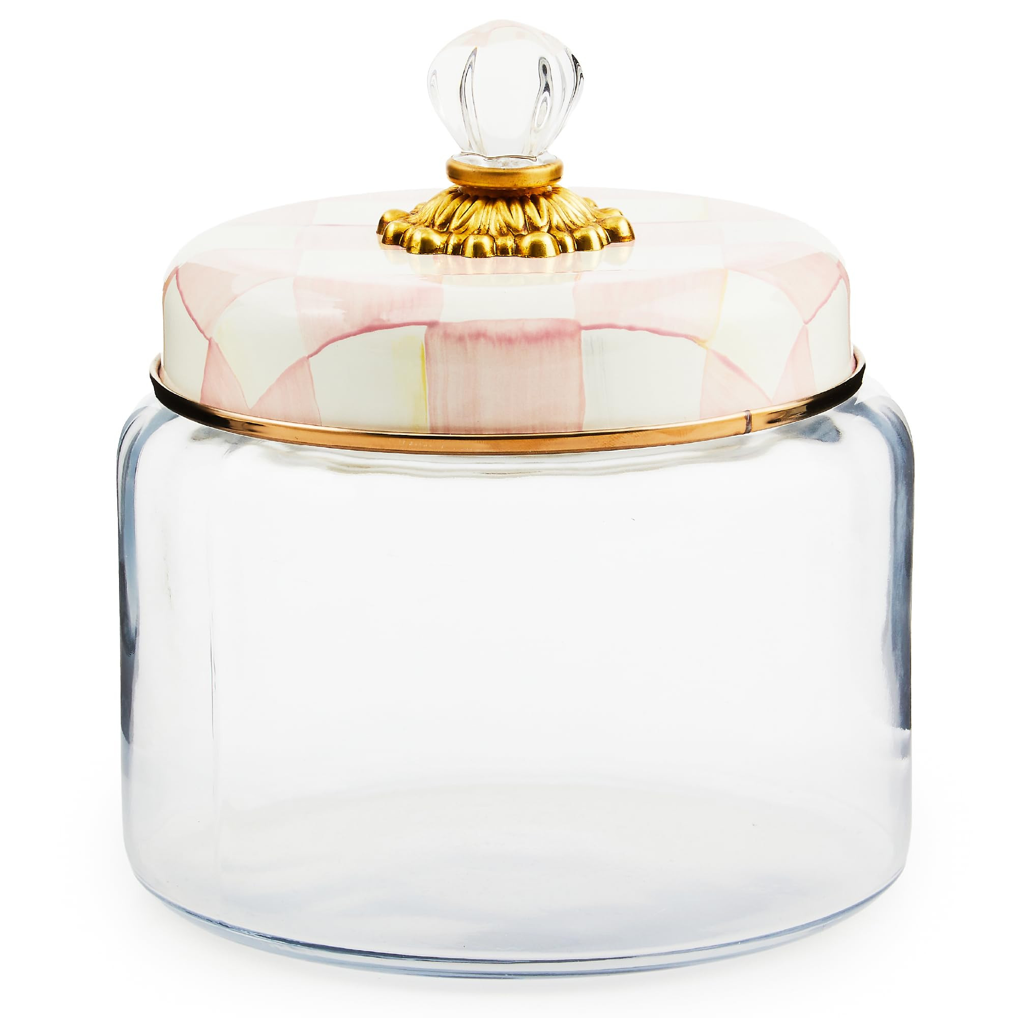 MACKENZIE-CHILDS Rosy Check Kitchen Canister, Decorative Pink-and-White Glass Storage Jar with Li... | Amazon (US)