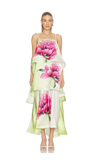 ELLIATT Elisia Tiered Gown in Green. - size L | Revolve Clothing (Global)