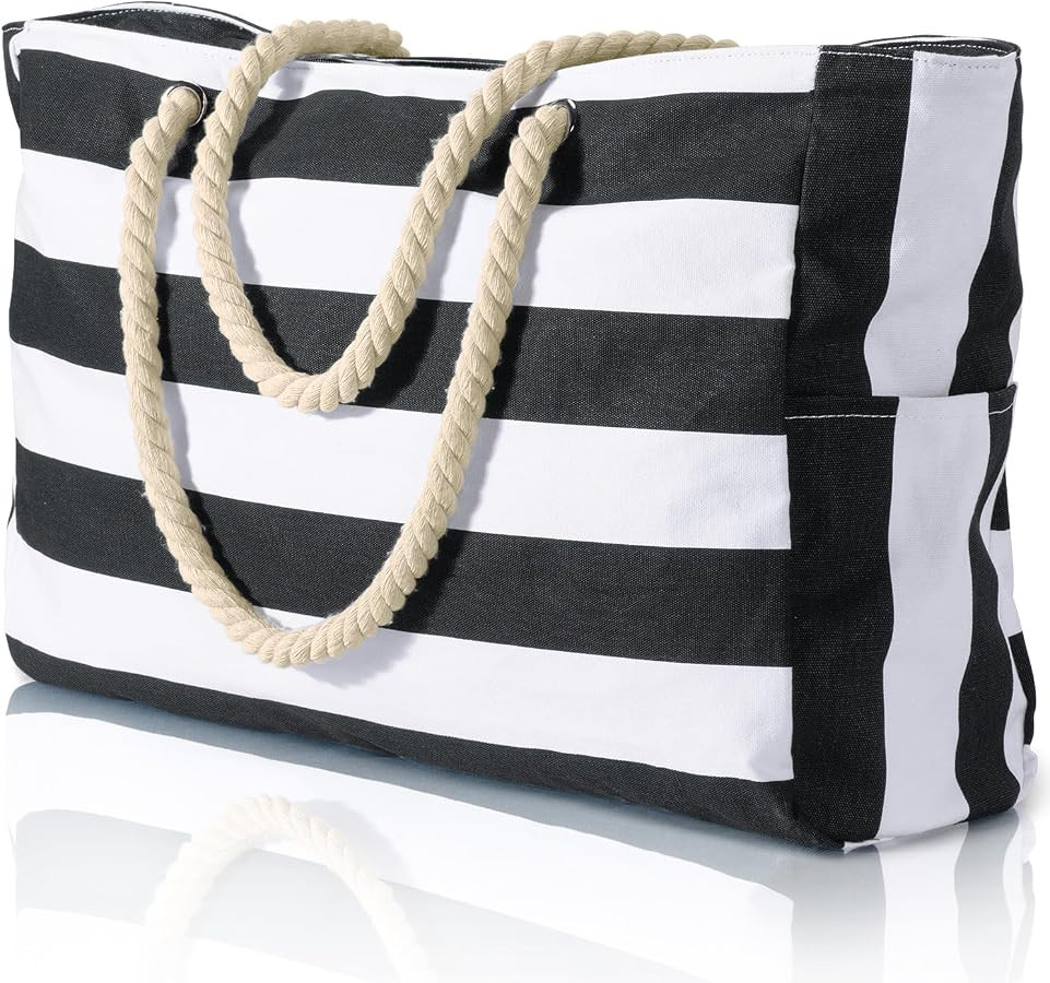 Becokan Beach Bag Large Beach Tote Bag for Women Waterproof Sandproof Swim Pool Bag With Zipper | Amazon (US)