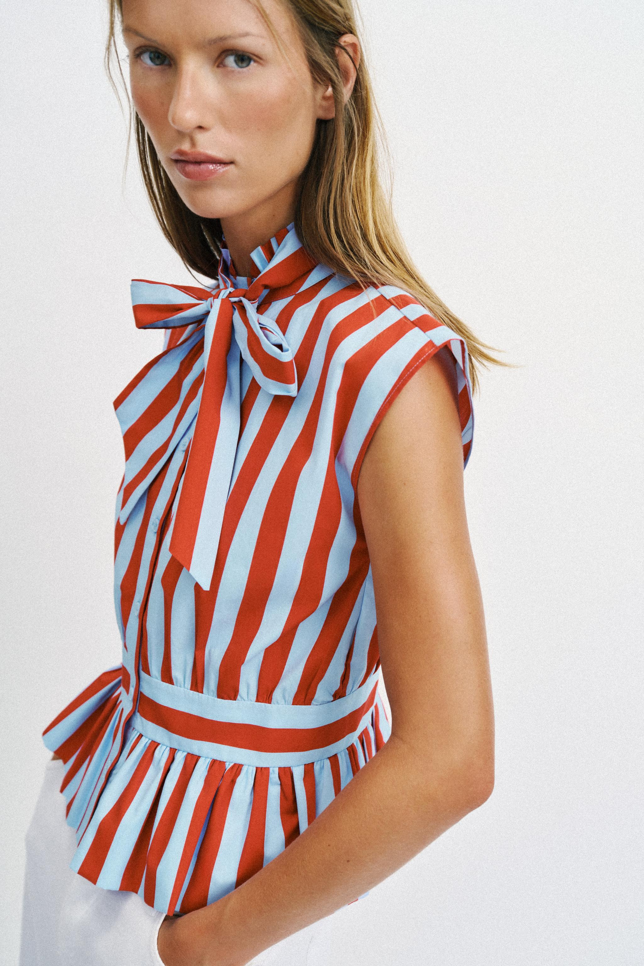 KNOTTED STRIPED BLOUSE | Zara US