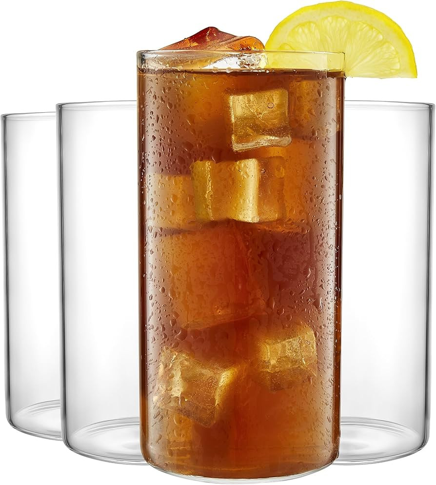 Thin Round Drinking Glasses Set of 4-19 oz Tall Water Glasses - Highball Glass Cups Set - Elegant... | Amazon (US)