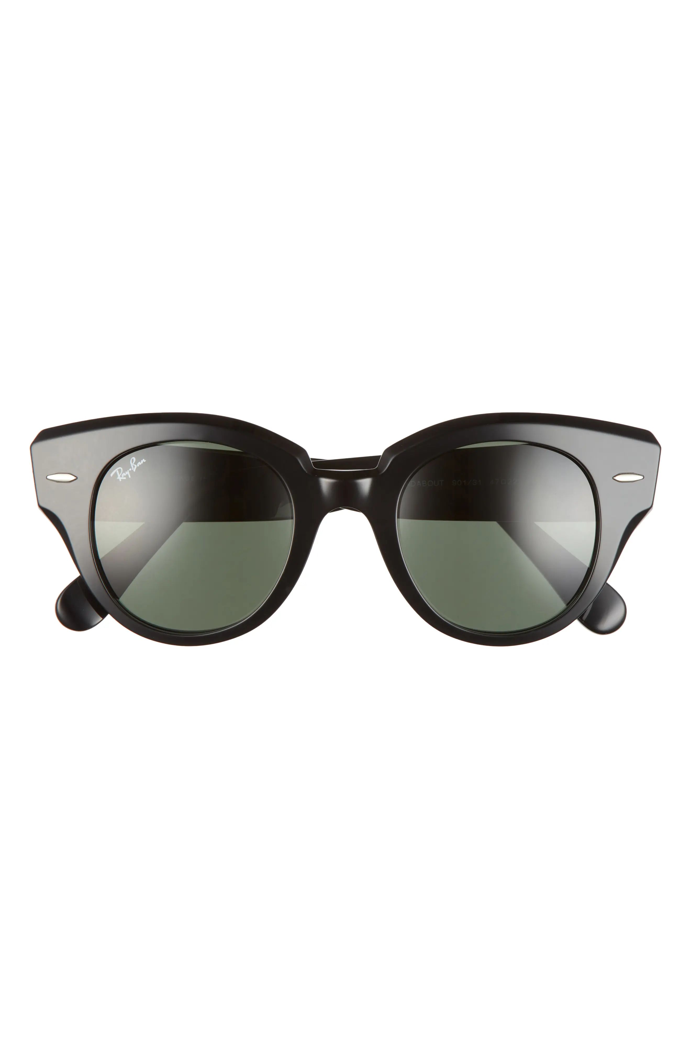 Women's Ray-Ban Roundabout 47mm Round Sunglasses - Black / Green | Nordstrom