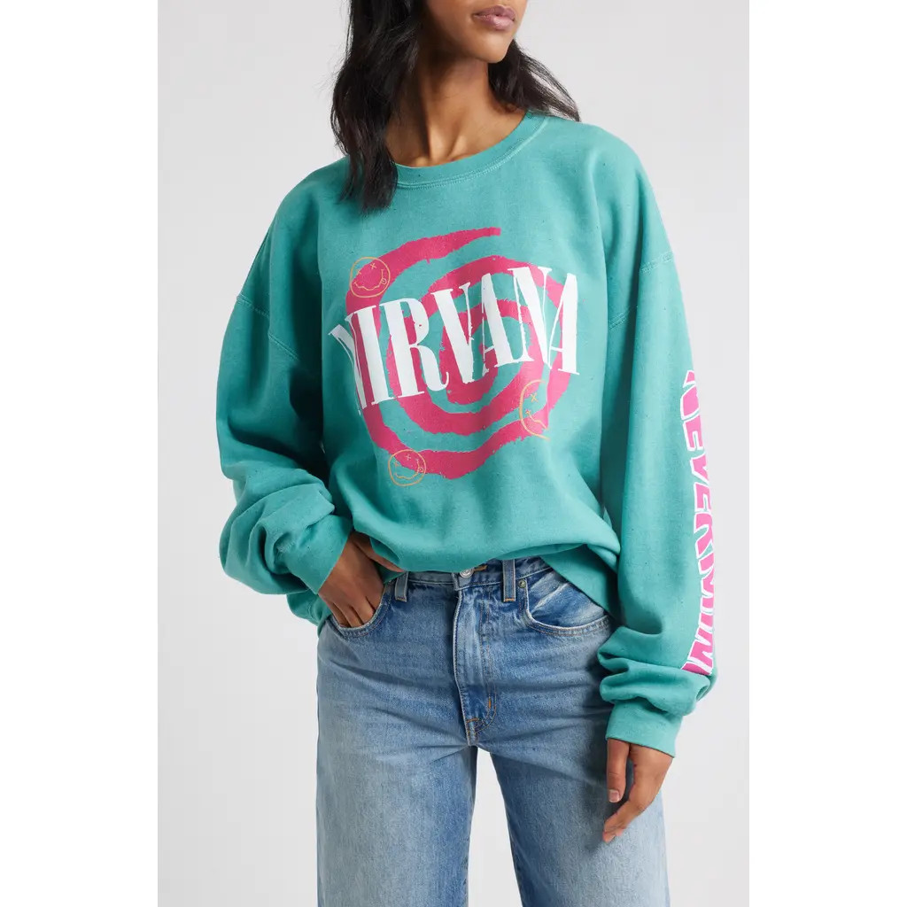 Merch Traffic Nirvana Snake Swirl Sweatshirt in Mint at Nordstrom, Size Small | Nordstrom