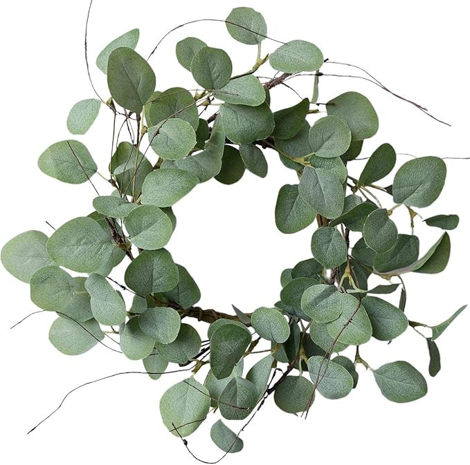 idyllic Eucalyptus Leaves Wreath Metal Polyester Green Wreath 14 Inches for The Front Door Décor... | Amazon (US)