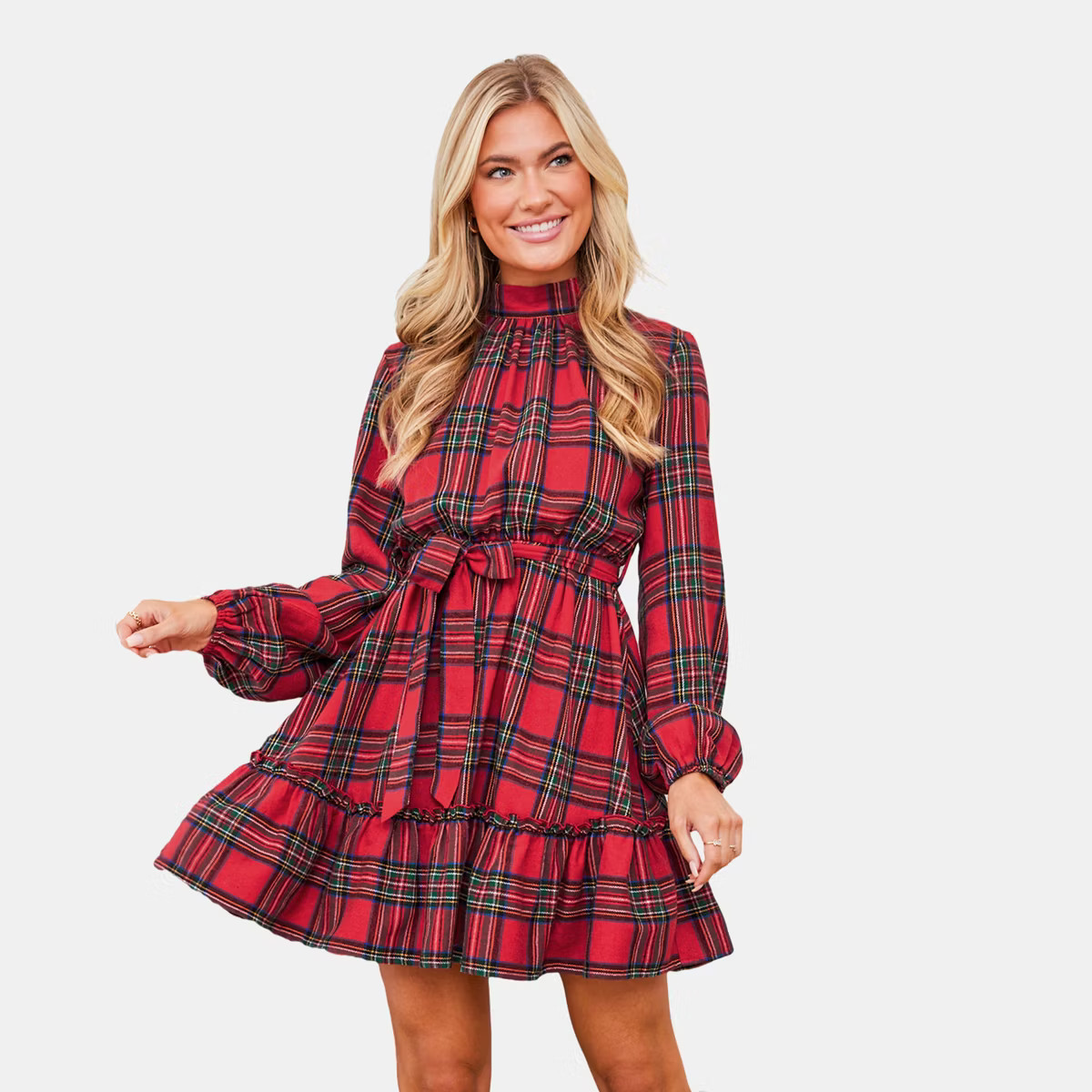 Women's Plaid Tiered Mini Dress with Waist Tie Belt - Cupshe | Target
