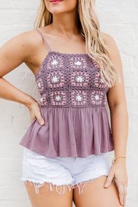 Feeling Happy Dusty Purple Crochet Tank | Pink Lily