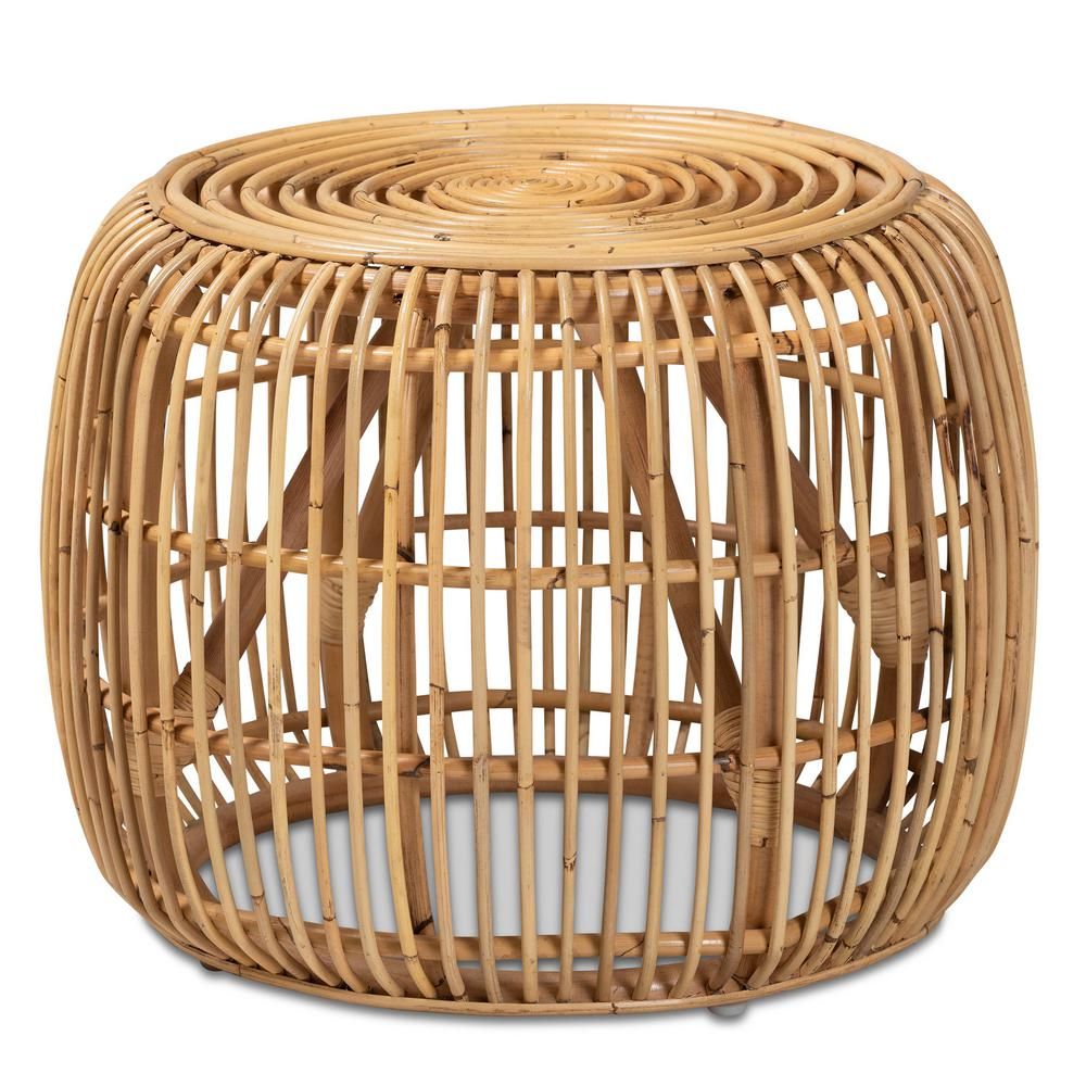 Baxton Studio Maverick 20 in. Natural Brown Round Rattan End Table | The Home Depot