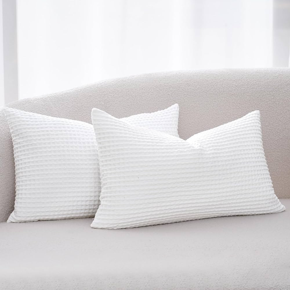 PHF 100% Cotton Waffle Weave Lumbar Pillow Cover 12" x 20", No Insert, 2 Pack Elegant Home Decora... | Amazon (US)