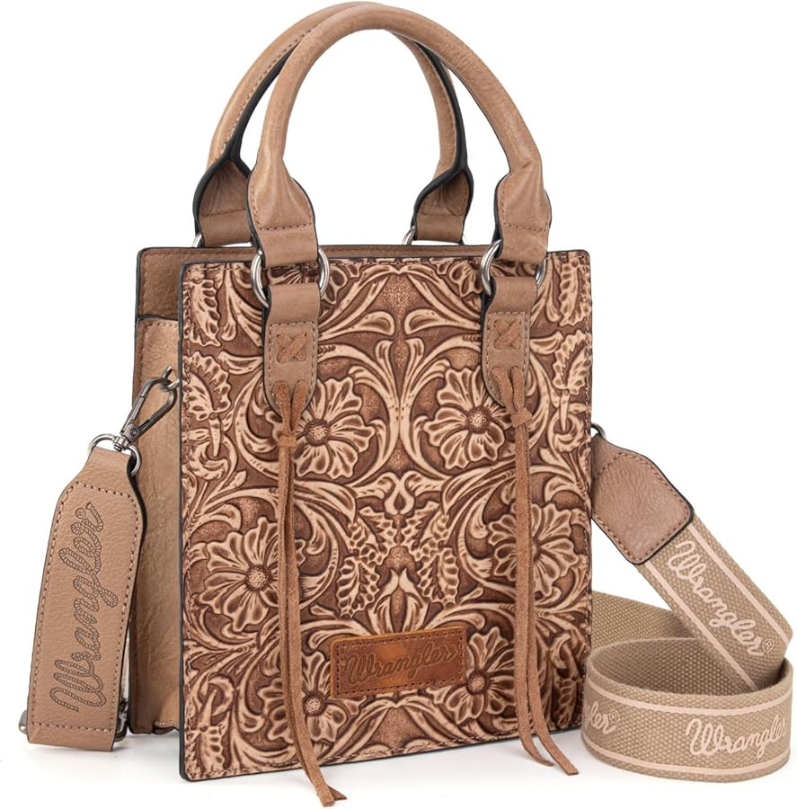 Wrangler Small Crossbody Bag for Women Tooling Top Handle Handbags and Mini Tote Bag | Amazon (US)