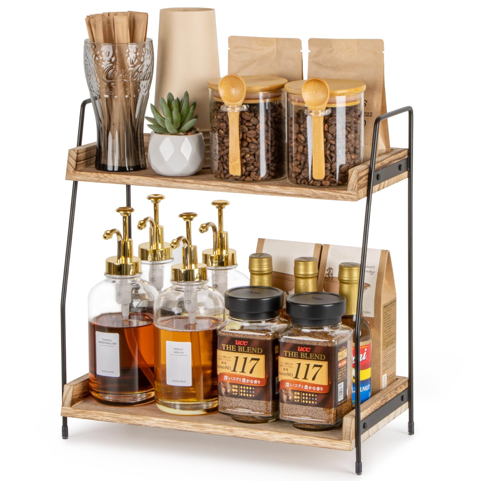 ANBOXIT Coffee Station Organizer for Countertop, 2 Tier Coffee Bar Accessories and Organizer, Woo... | Amazon (UK)