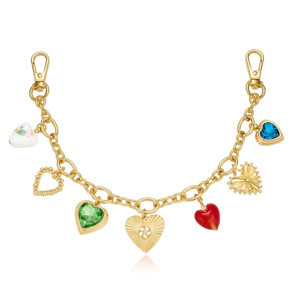 Keychain for Women With Red Rhinestones Trendy Gold Bag Heart Charms Key Pendant Trendy Purse Cha... | Amazon (US)