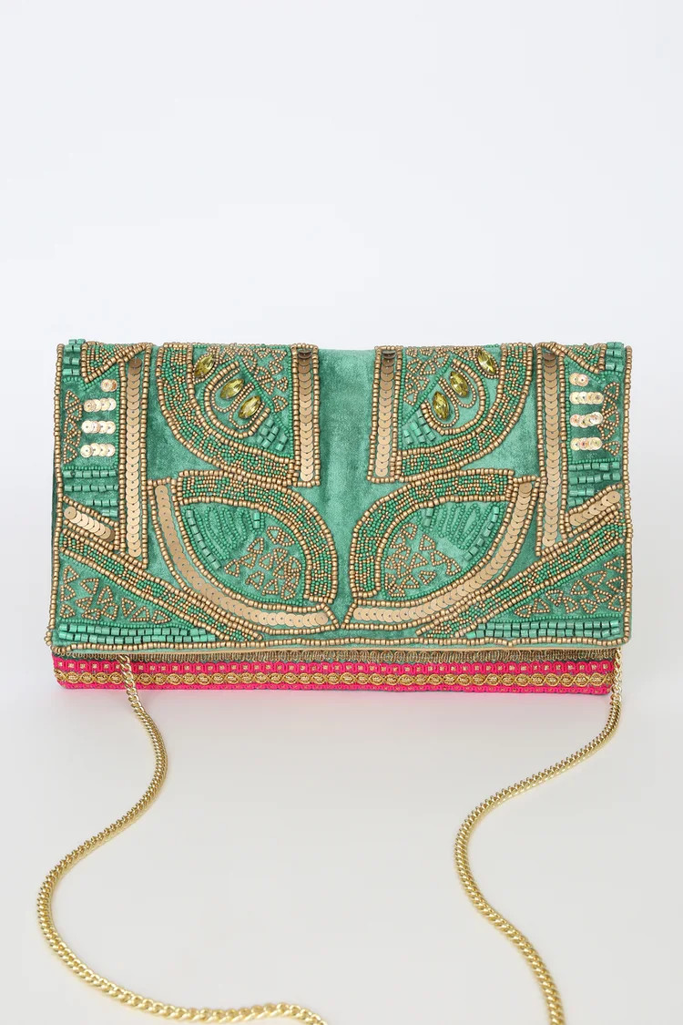 Bead the Best Green Velvet Beaded Clutch | Lulus (US)