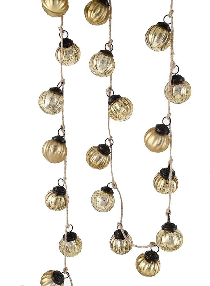 Serene Spaces Living Mini Gold Ribbed Mercury Glass-Finish Ornament Garland, Shiny Glass Ball Str... | Amazon (US)