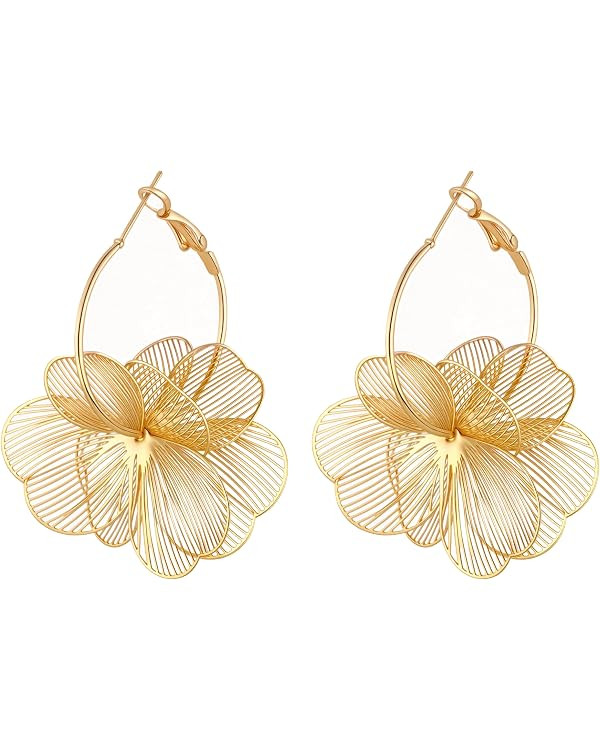 Dangle Flower Earrings for Women Statement Trendy Hoop Earring Floral Drop Earrings Jewelry | Amazon (US)