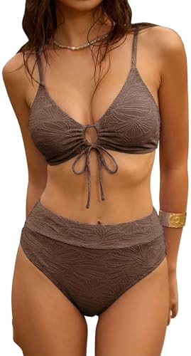 ZAFUL Bikini Sets for Women String 2 Piece Swimsuits High Waisted Bathing Suit V Neck Cut Out Swi... | Amazon (US)