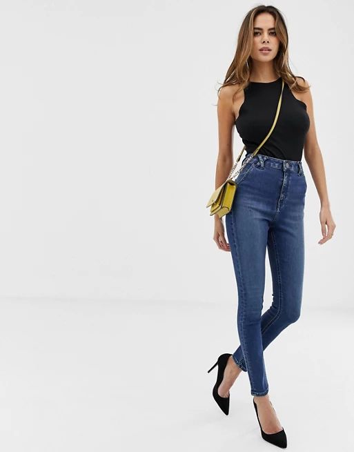 ASOS DESIGN Ridley high waist skinny jeans in mottled blue was with belt loop detail | ASOS UK