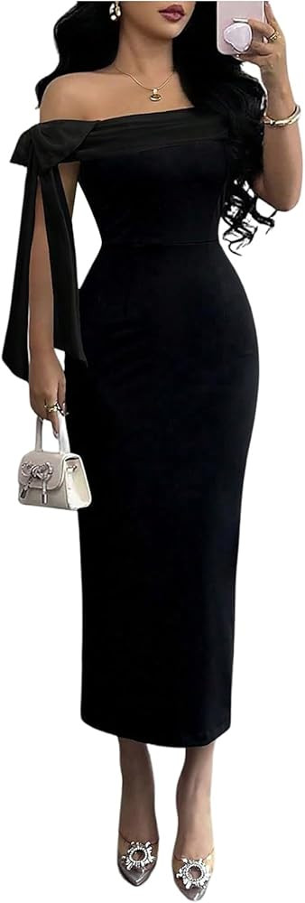 GORGLITTER Women's Bow Off The Shoulder Graduation Maxi Dress Elegant Classy Birthday Prom Cockta... | Amazon (US)