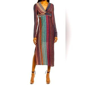 Chelsea28 Twist Front Sparkle Stripe Midi Cocktail Dress (Nordstrom) NWT Size L | Poshmark