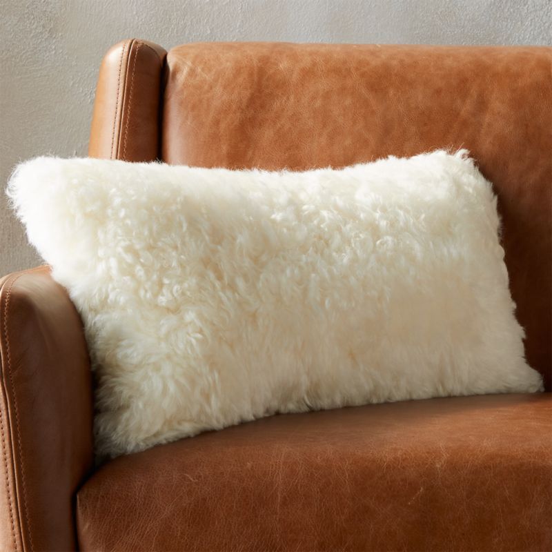 23"x11" Icelandic Shorn Sheepskin Pillow with Feather-Down Insert + Reviews | CB2 | CB2