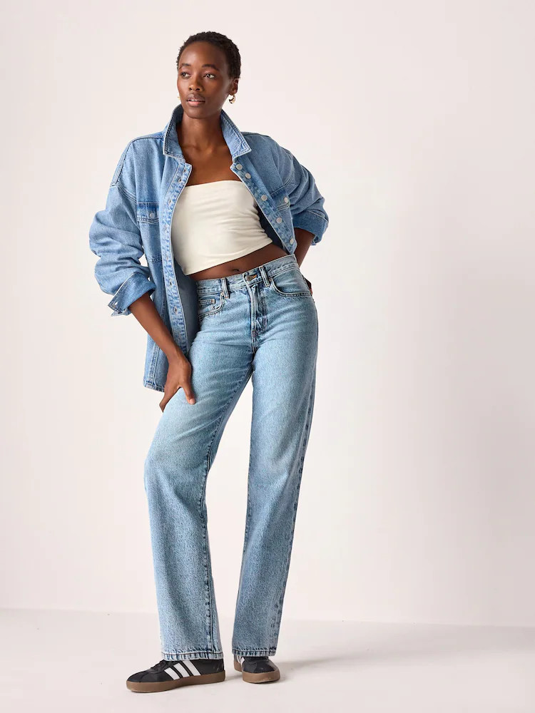 Buy Mid Blue Rigid Straight Leg Jeans from Next Australia | Next AU