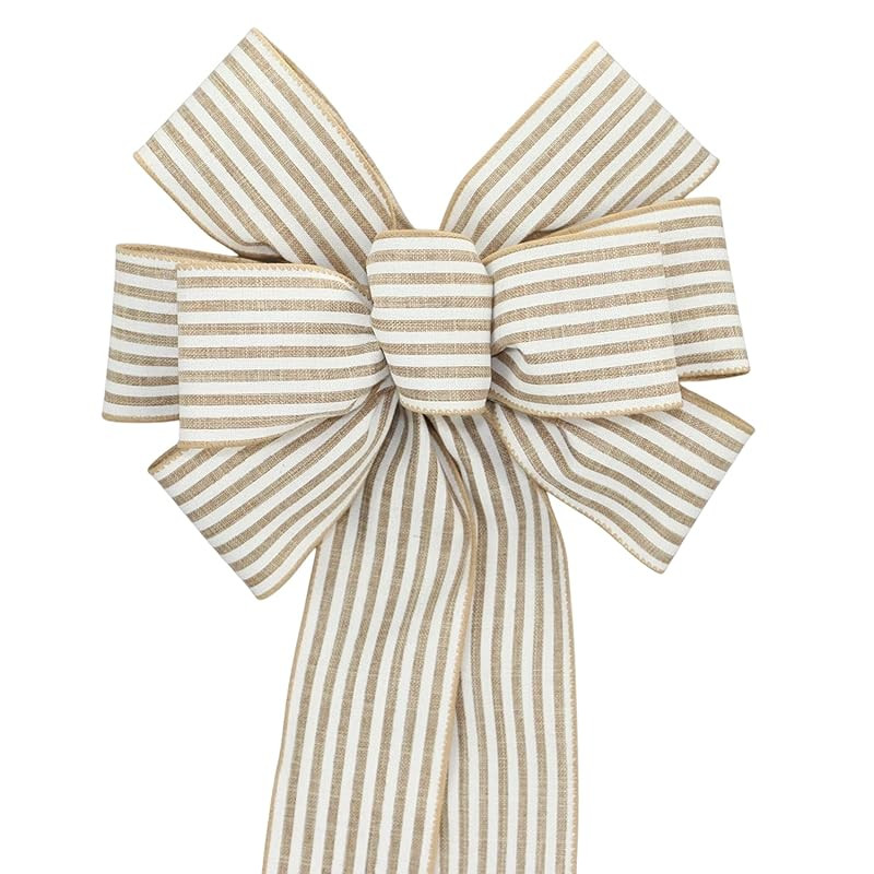 Natural White Cabana Stripe Rustic Wreath Bow (8 inch bow) | Amazon (US)