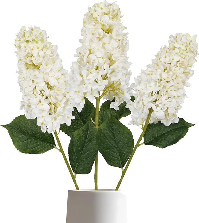 IPOPU White Hydrangea Artificial Flowers 3PCS Fake Hydrangeas 31.5” Long Stem White Flowers for... | Amazon (US)