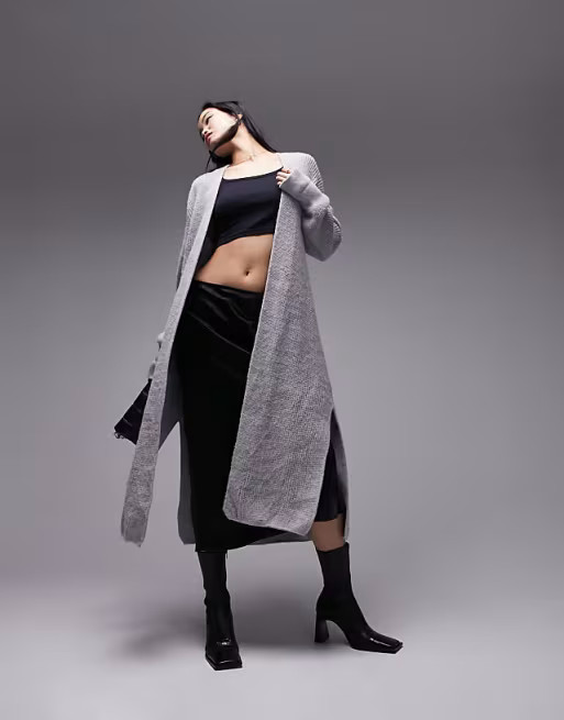 Topshop knitted maxi cardigan in gray | ASOS (Global)