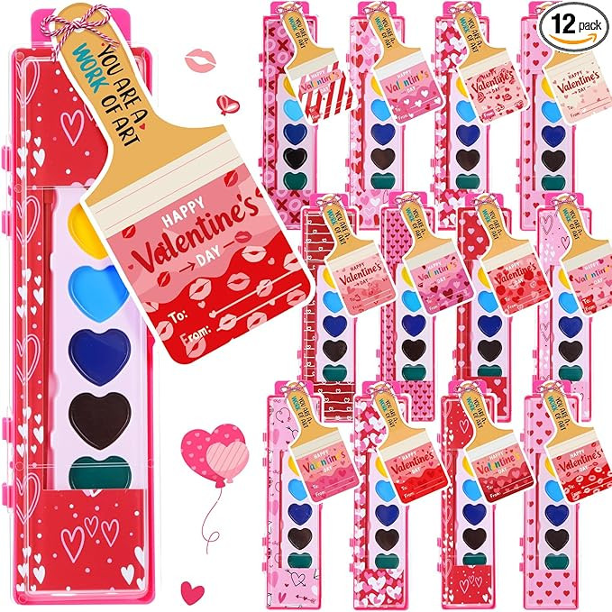 12 Sets Valentine's Day Watercolor Paint Set with Brushes and Gift Cards, 8 Color Mini Painting K... | Amazon (US)