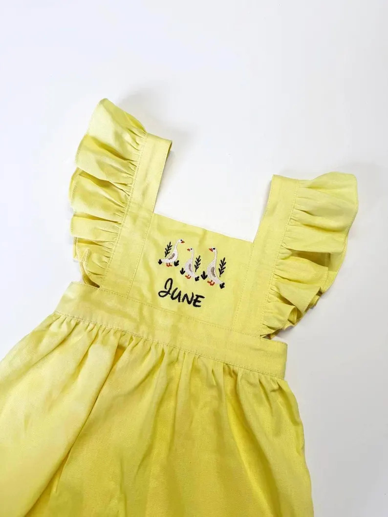 Toddler Girl Apron – Personalized Baby Apron, Ruffled Linen Apron, Silly Goose Design, Cute Far... | Etsy (UK)