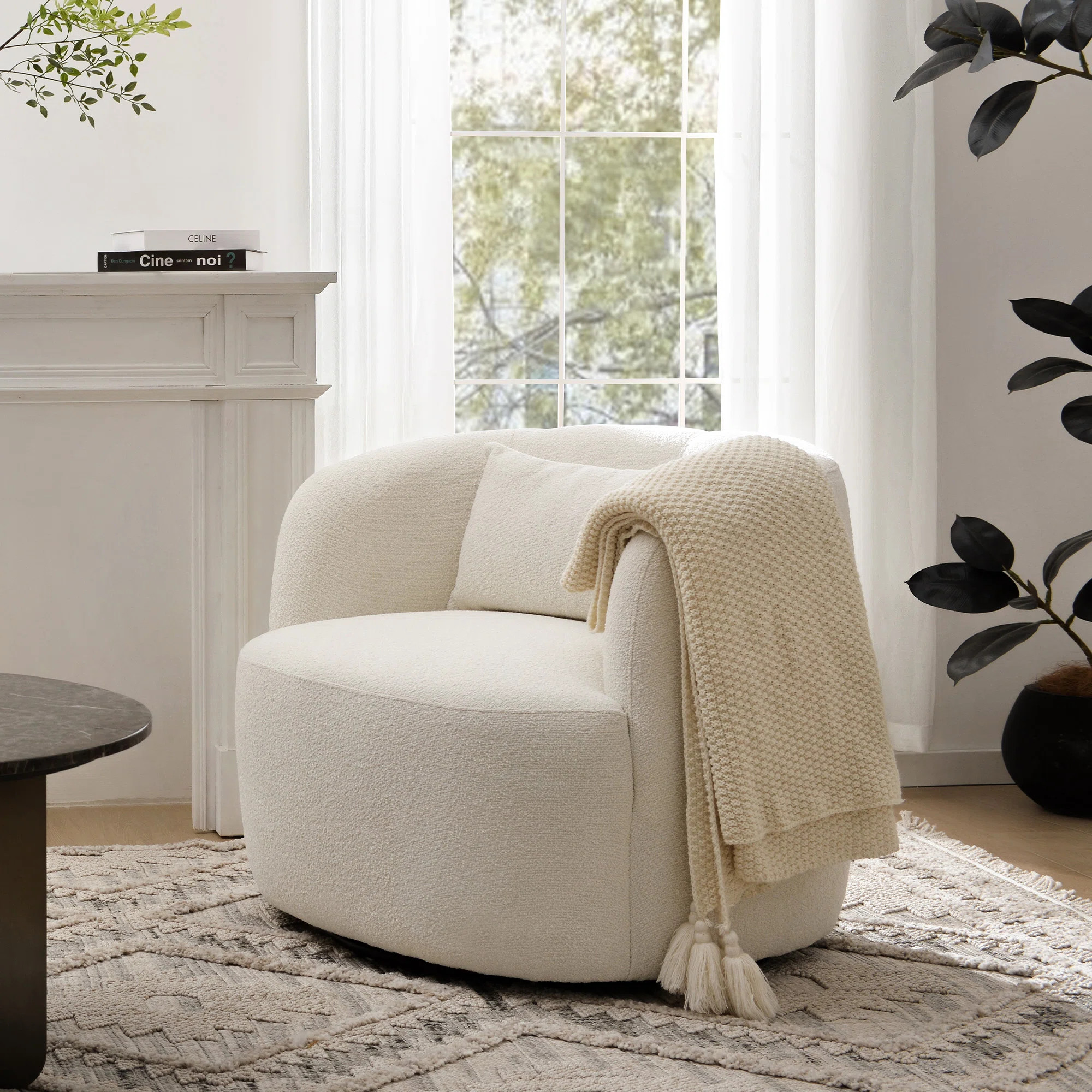 Sydney 34" Wide Boucle Upholstered Swivel Armchair | Wayfair North America