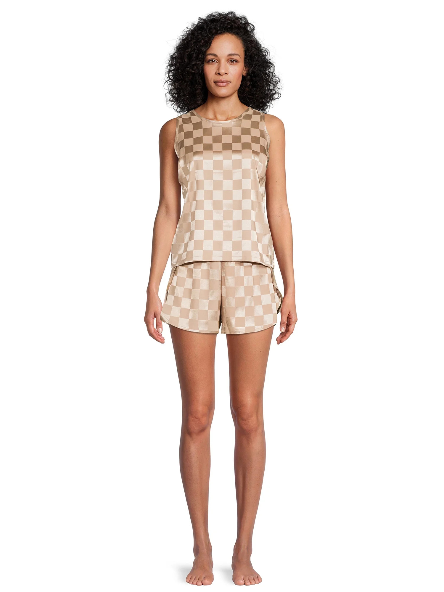 Lissome Women's and Women's Plus Satin Checkered Tank Top and Shorts Sleep Set, 2-Piece | Walmart (US)