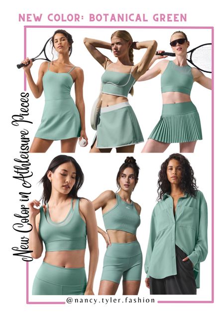 New Botanical Green color in athleisure pieces. So pretty for summer! 👗 Tennis skirts, green sports bra, green trendy athleisure, green athleisure, trendy tennis skirt, trendy pickleball skirt, sporty pleated skirt, sporty fashion, mom weekend look, mom sports look, mom weekend outfit ideas 

#LTKFitness #LTKStyleTip #LTKActive