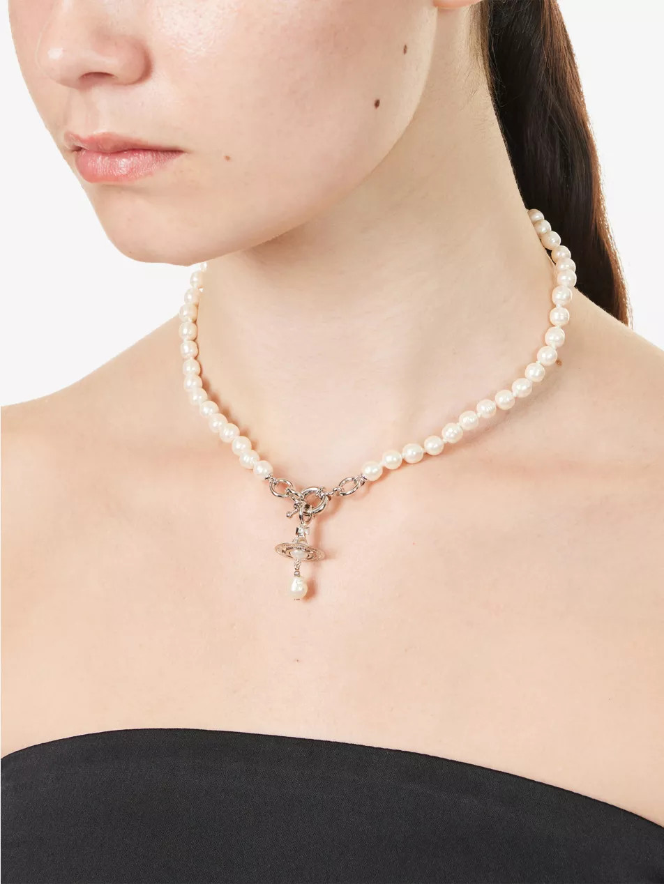 Aleksa Platinum-Plated Brass And Faux-Pearl Necklace | Selfridges
