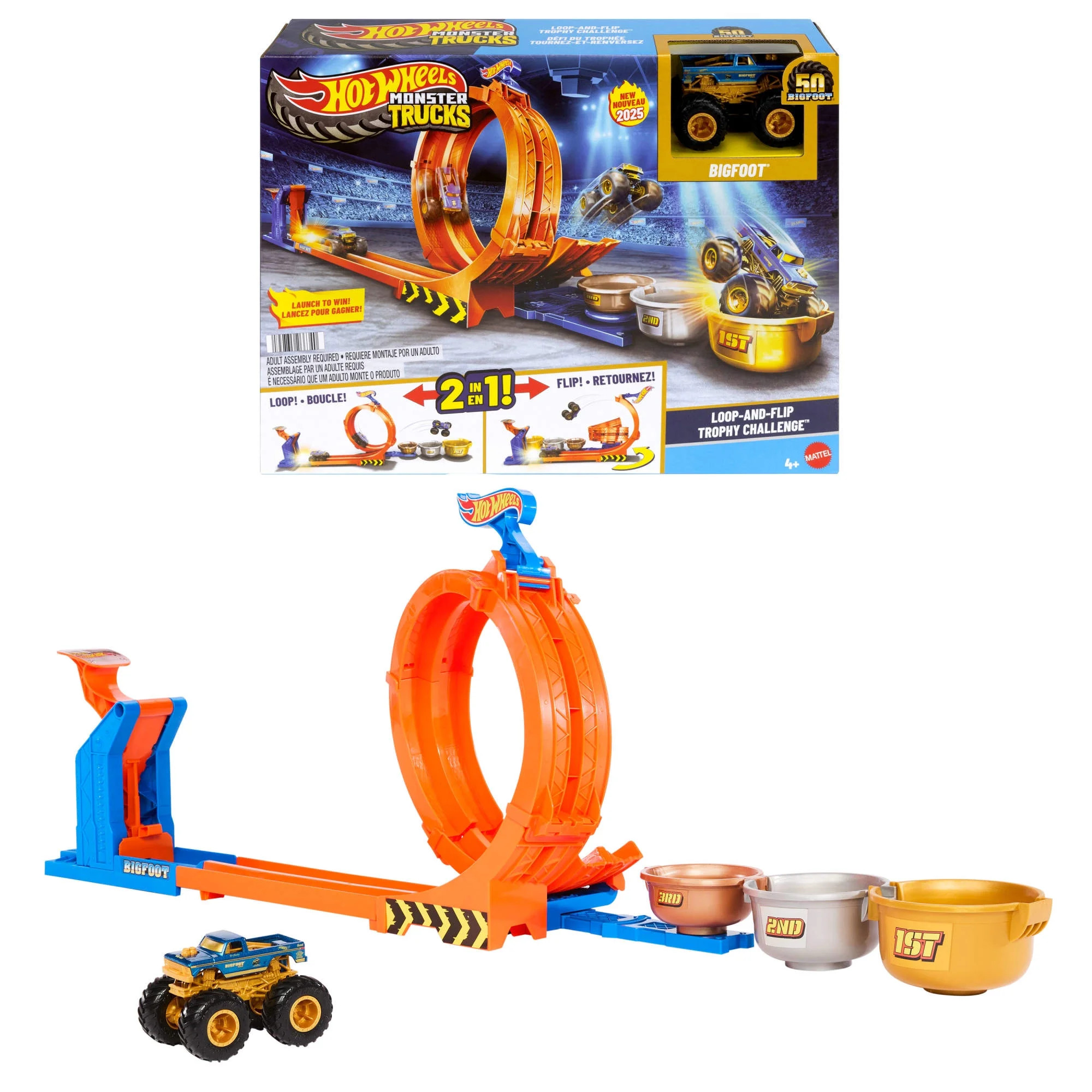 Hot Wheels Monster Trucks Loop-And-Flip Trophy Challenge Playset & Die-Cast Bigfoot Toy Truck | Walmart (US)