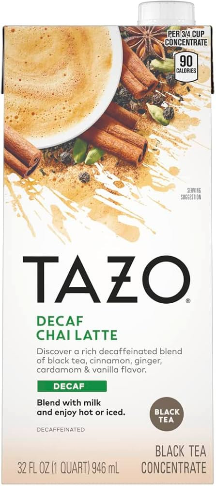 TAZO Decaf Chai Latte, Black Tea Concentrate, Easy-to-Serve Chai Tea for Everyday Lattes, Hot or ... | Amazon (US)