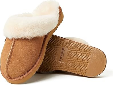 Dearfoams Women's Fireside Sydney Shearling Indoor/Outdoor Scuff Slipper, Wide Widths | Amazon (US)