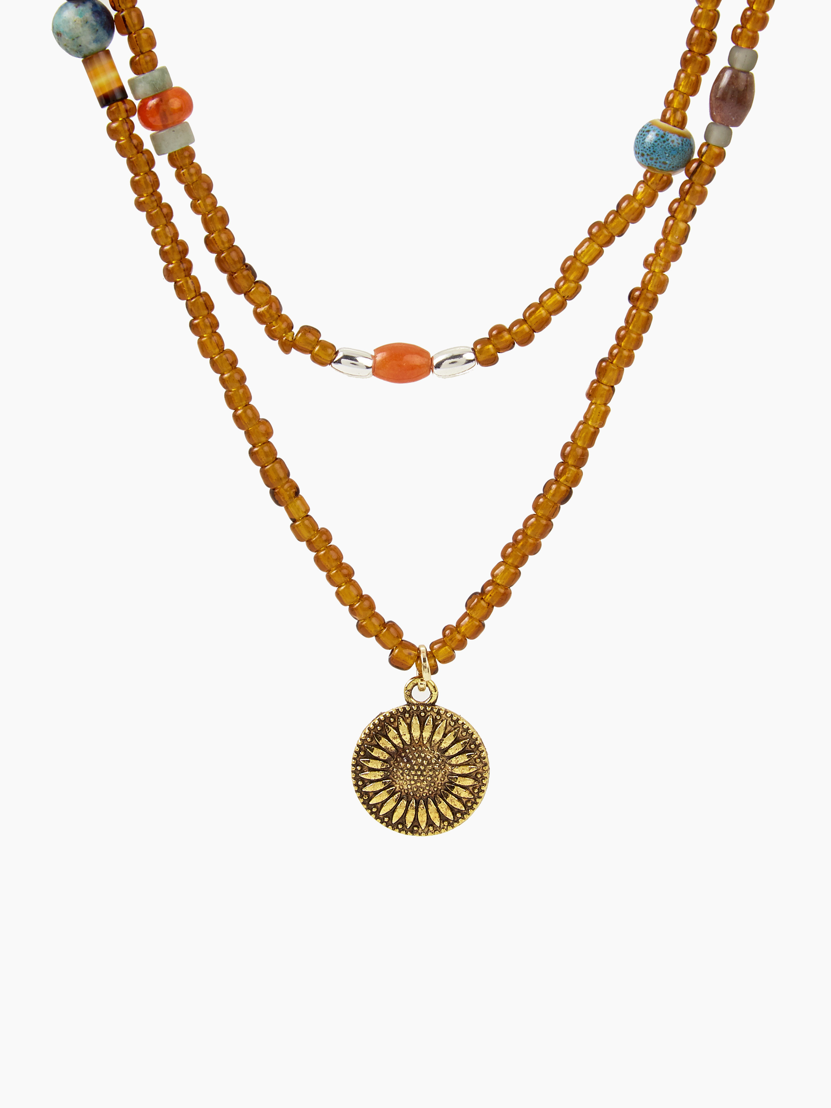 Stone Double Layer Stone Beaded Pendant Necklace For Picnic Vacation | Cider