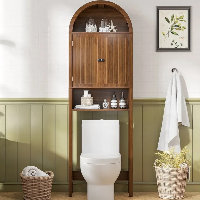 Over The Toilet Storage Cabinet, Arched Cabinet Shelf Organizer with Adjustable Shelves and Flute... | Walmart (US)