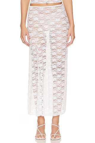 MAJORELLE Alexa Sheer Midi Skirt in White from Revolve.com | Revolve Clothing (Global)