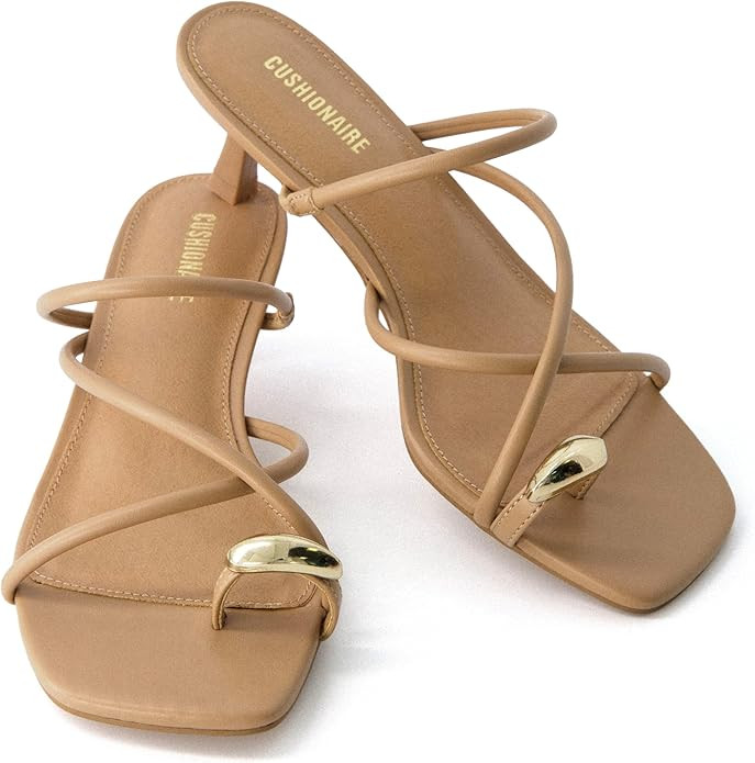 CUSHIONAIRE Maui Women’s Strappy Toe-Ring Slip On Kitten Heel – Vegan Leather Dress Sandal + ... | Amazon (US)